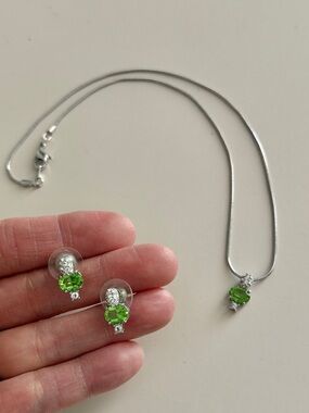 Silver Necklace and Earring Set with Green Gemstones
